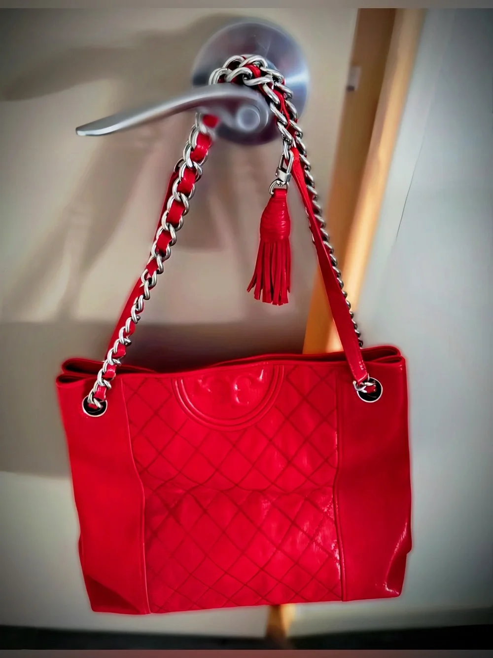 Tory Burch Fleming Quilted Cherry red Limited edition tote